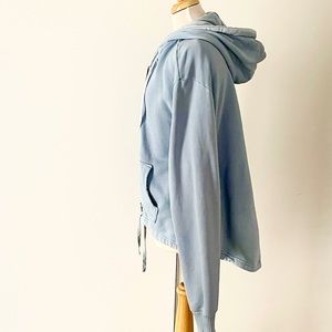 Cotton Citizen Light Blue Pigment Dyed High-Low Zip Hoodie in size Medium.